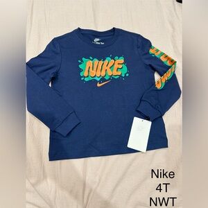 Nike Navy Long-Sleeve Tee with Orange & Teal Logo